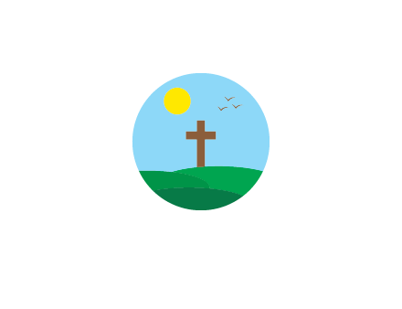 cross in field with sun in circle frame