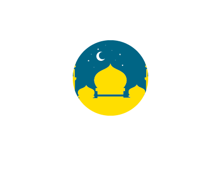 mosque with star and moon in circle frame