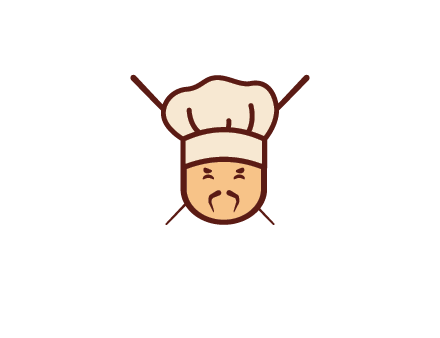 chopsticks behind man wearing chef hat