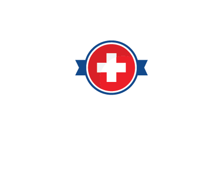 first aid sign in circle with ribbon