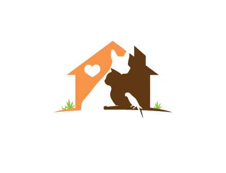 negative spacing dog with cat and bird in house