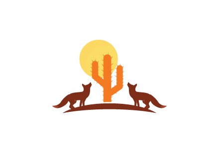 sun behind cactus with foxes