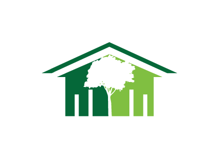 abstract house with negative spacing of tree home logo