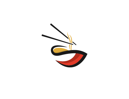 abstract noodle bowl with chopsticks restaurant logo