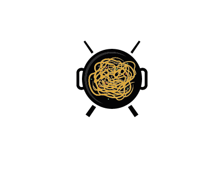 Chow Mein in wok with chopsticks restaurant logo 