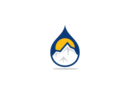 mountain and sun in droplet travel logo