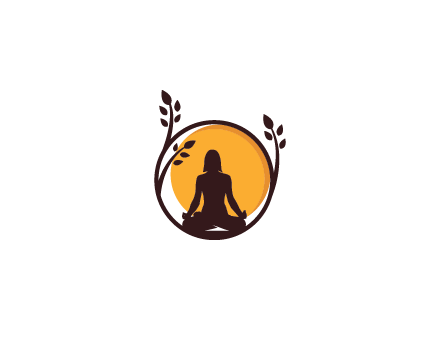 meditating man and sun in circle with vines spa logo