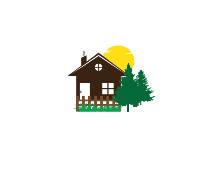 house with sun and trees housing logo