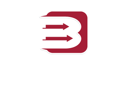 letter b placed in front of rounded square with arrows logo