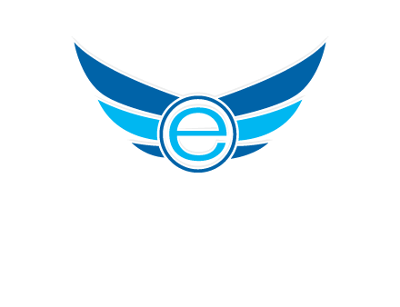 letter e inside the circle with wings logo