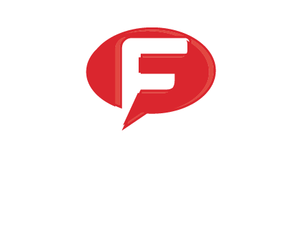 letter f inside the speech bubble logo