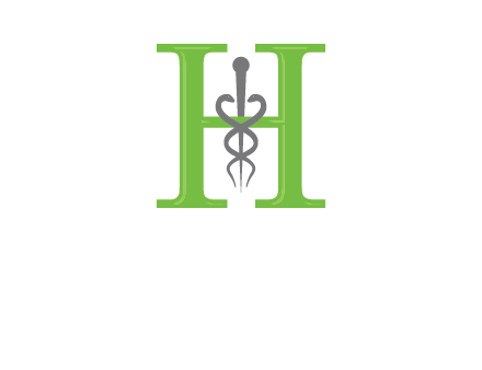 medical sign between the letter h logo