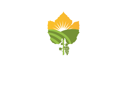 leaf shape cutout of sun and grape farm vineyard logo