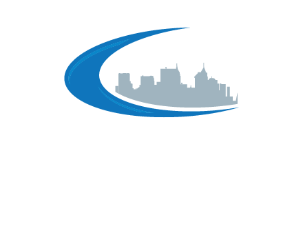 swoosh forming letter c with city skyline logo