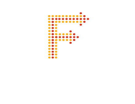 dots forming letter f with arrows logo