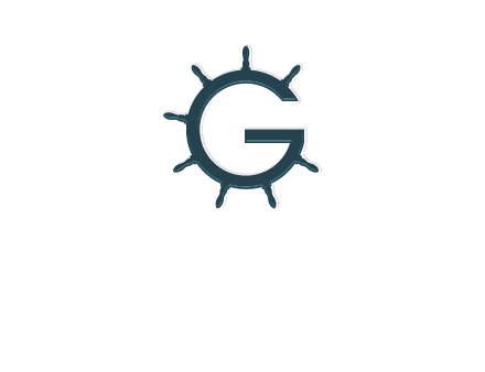 ship wheel forming letter g logo