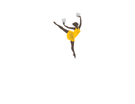 ballet dancer dancing on the floor with mask in hands logo