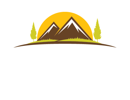 mountains with trees and sun travel logo