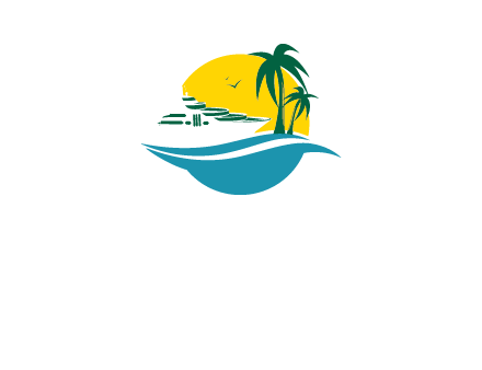 cruise ship palm trees and sun travel logo