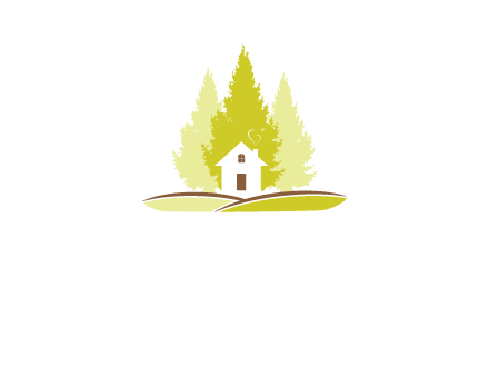 pine trees and house on hill logo