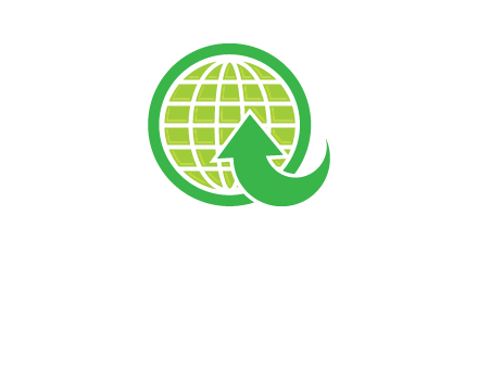 an arrow is placed in front of a globe embossed in a circle logo