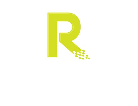 letter r inside digital pixels logo