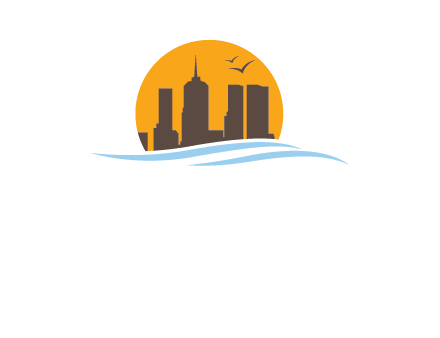 waves along skyscrapers inside circle logo