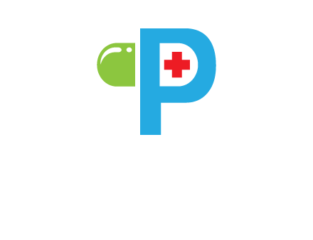 medical symbol is placed inside letter p with half capsule behind it