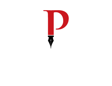 nib of a pen is placed beneath the letter p logo