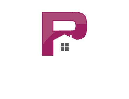 house in front of letter p logo