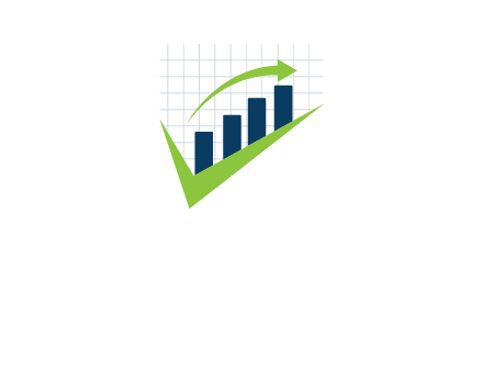 Financial bars in front of graph with arrows logo