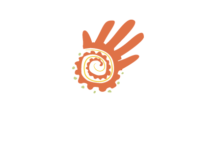 swirl inside hands with small dots logo