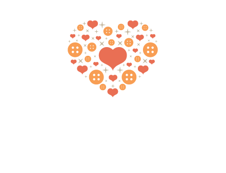 Heart button and stars forming heart shape graphic