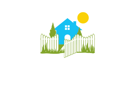 fence and house with trees sun real estate logo