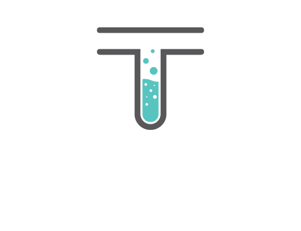 test tube is incorporated inside letter T logo