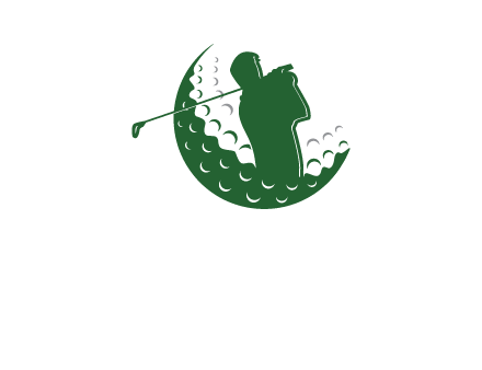 man swinging club in golf ball sports logo