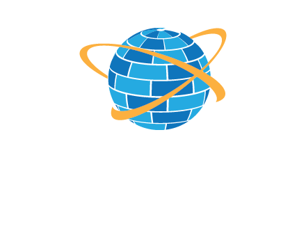 swoosh around bricks globe communication logo