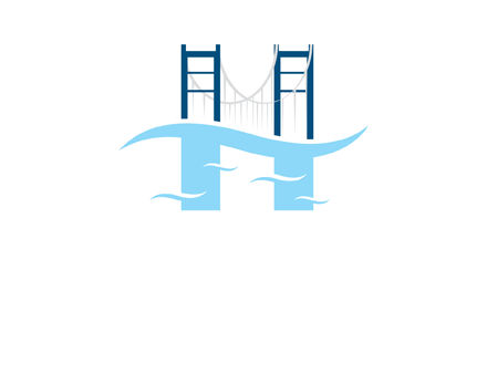 waves and bridge letter h logo