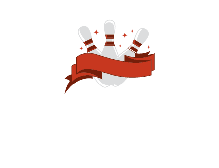 ribbon around bowling pins games logo