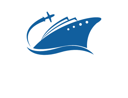 plane flying over ship transport logo icon