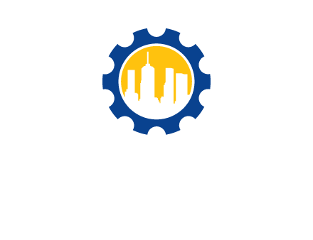 skyscrapers in circle gear logo