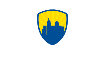 rays and buildings in shield insurance logo