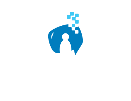 man inside pixel speech bubble logo