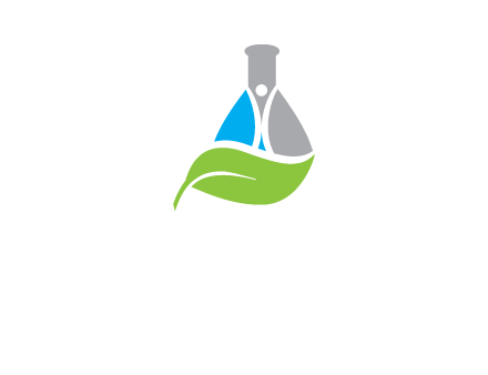 chemical flask and swoosh man with leaf medical logo