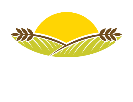 sunset over wheat stalks and farm logo