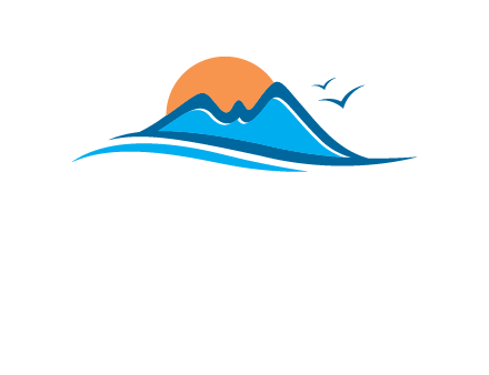 sun and birds over hills travel logo