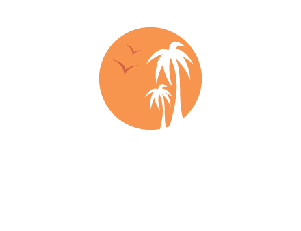 palm trees and birds in circle travel logo