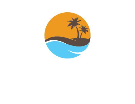 palm trees and waves in circle travel logo