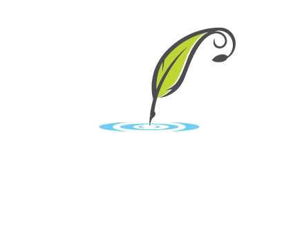 green quill poised on flat circle logo