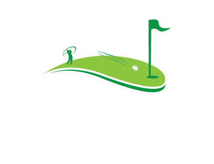 man standing on turf swinging golf club hits ball into hole illustration